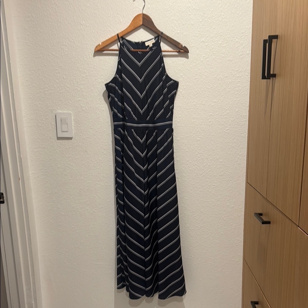 Maison Jules Navy and White Chevron Maxi Dress